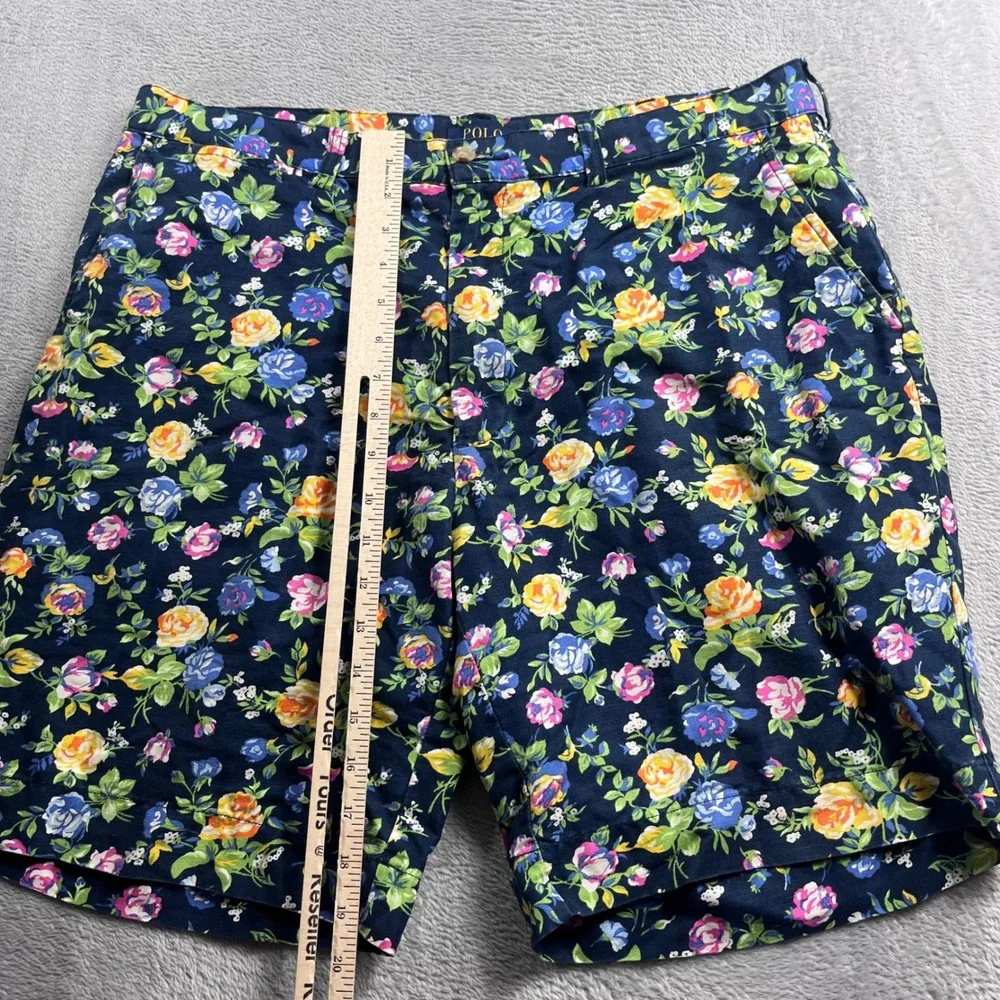 Polo Ralph Lauren Mens Floral Linen Cotton Shorts Navy Blue Size 35 Flower Print